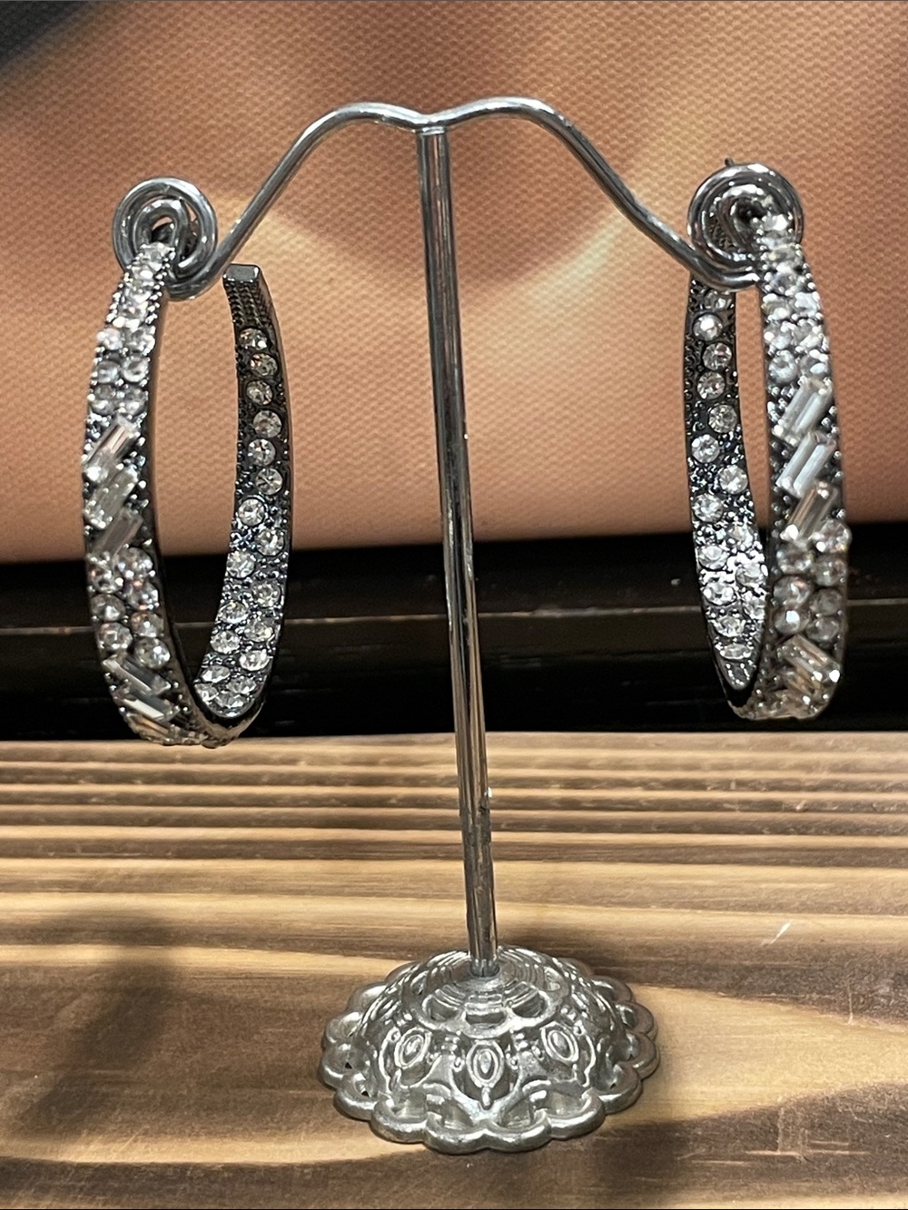 Crystal Pavé Silver Hoop Earrings